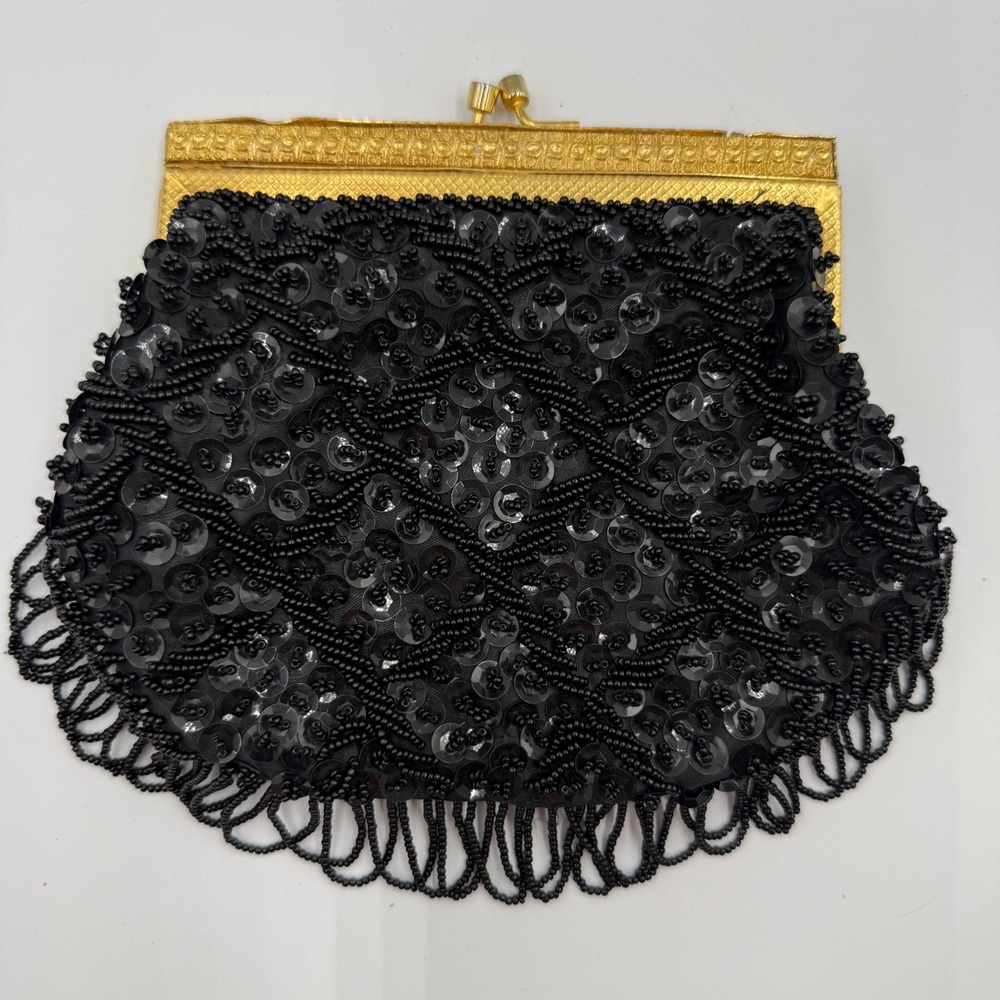 Vintage Beaded Sequin Evening Bag Clutch Hand Made in Hong Kong Unique‎